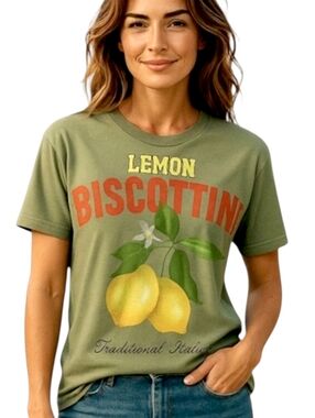 Lemon Biscottini Graphic Tee Oversized Olive Green Italian S Juniors